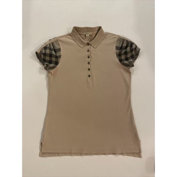 Burberry Brit Short Sleeve Polo Check Puff Sleeve Shirt Women M T-Shirt Logo Top - Picture 7 of 12